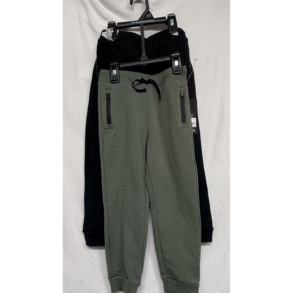 2 Pack 90 Degree Boys 4T Terry Brushed Jogger Pants Green/black New